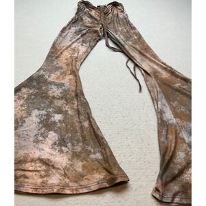 Darker Wavs Flare Pants Rust Distressed Ruched Gothic Wide Leg Streetwear Small